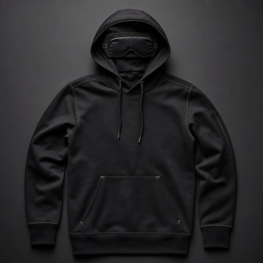Black NightOps hoodie with built-in eye mask